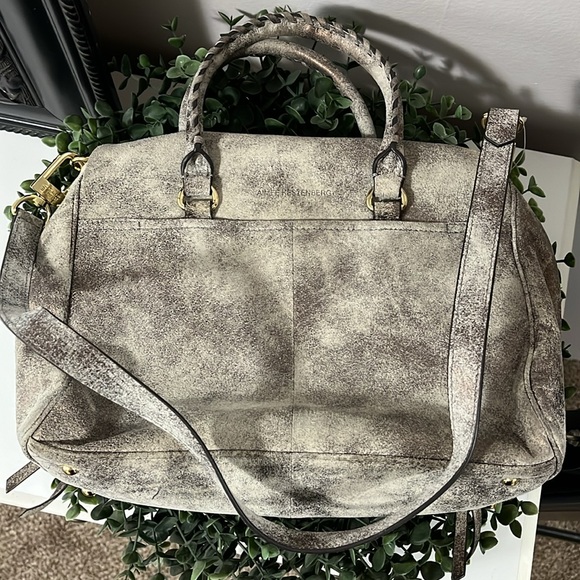 Aimee Kestenberg Gray w/ Irridescent Metallic Leather Satchel Handbag great - Picture 3 of 10